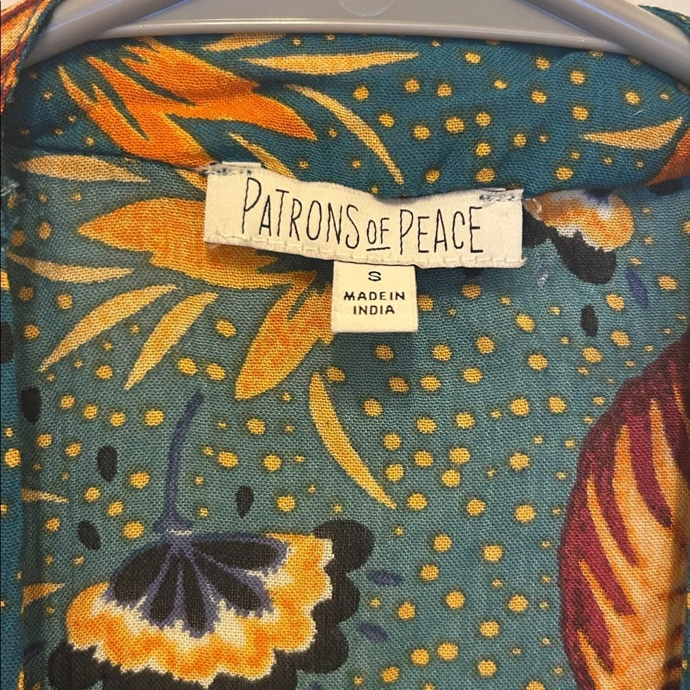 Patrons of Peace Teal and Orange Front Tie Blouse - Picture 3 of 11